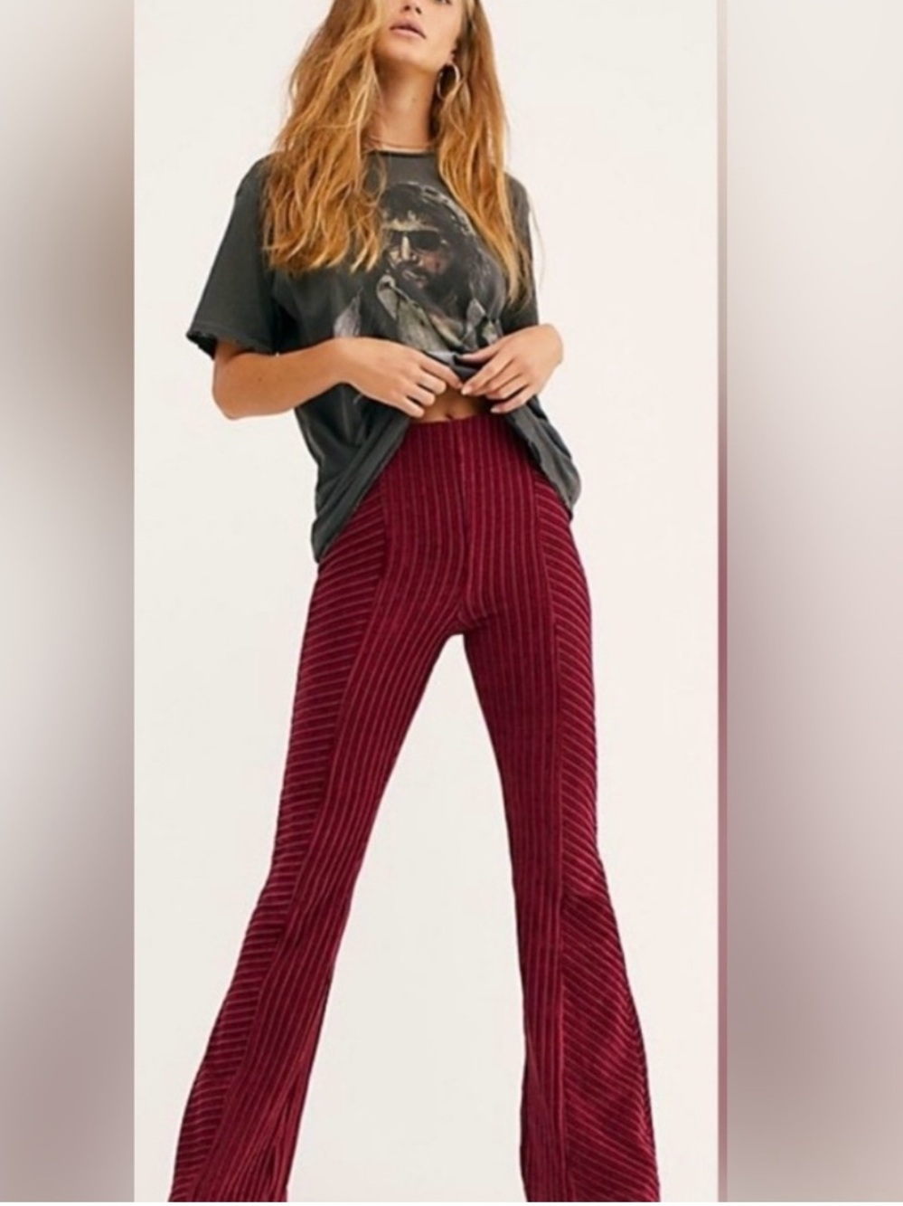Free People Penny Ribbed Velvet Flare Pants Womens Medium Boho Rocker